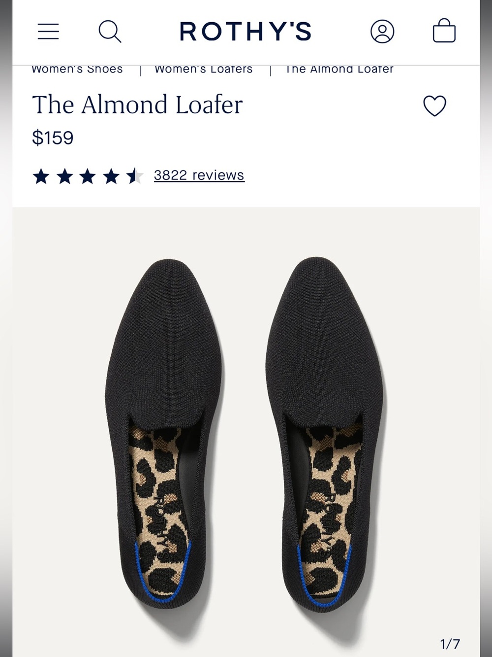 Rothy’s Almond Loafer, size 9.5, black